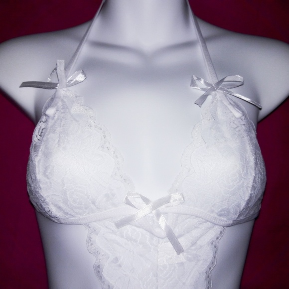 White Rose Sheer Lace w/Bows G-String Bodysuit O/S - Picture 3 of 5